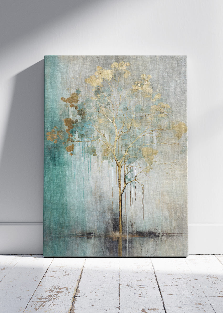 Minimalist Gold Tree Abstract Landscape Canvas & Poster Print – AI PRINT LAB