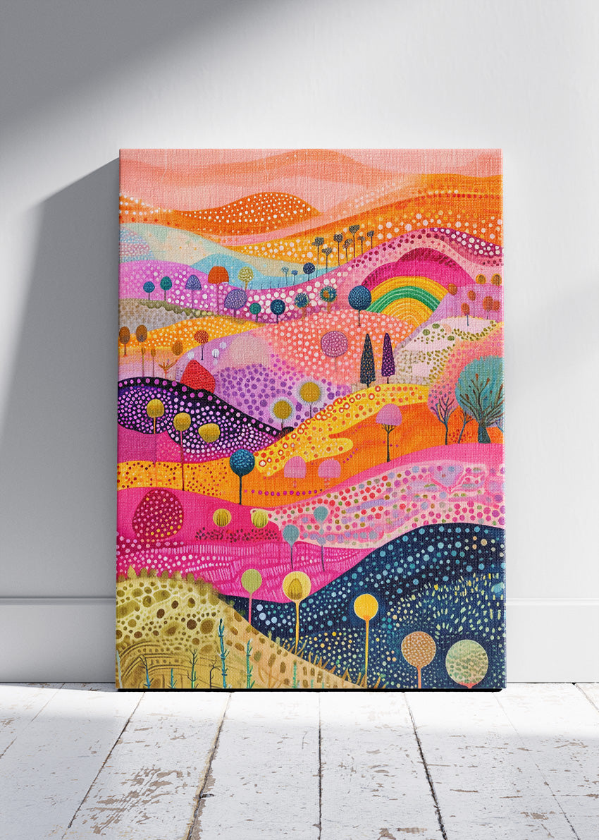 Candy Hills Dreamscape – Vibrant Abstract Landscape Canvas & Poster Print – AI PRINT LAB