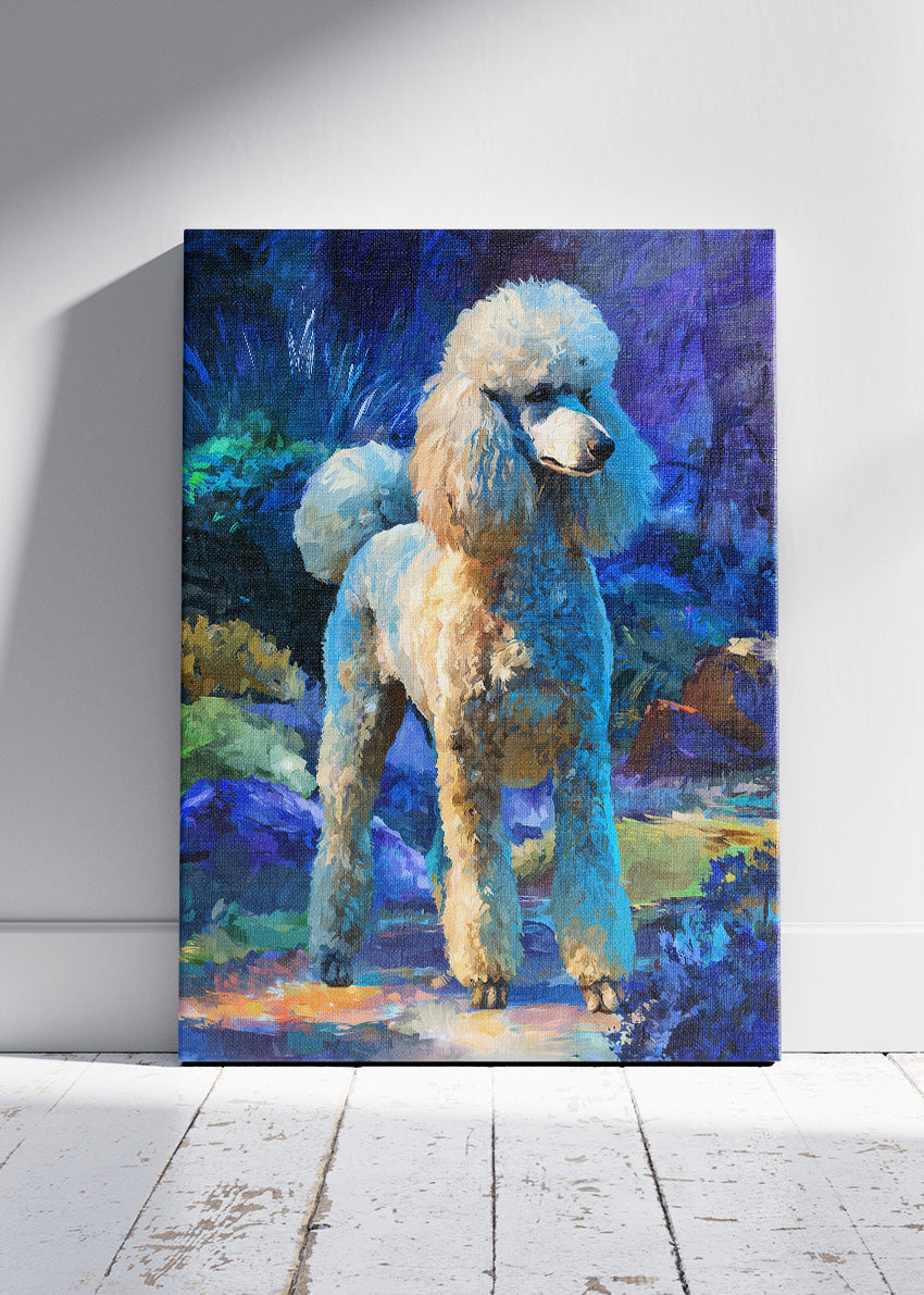 Elegant White Poodle Poster & Canvas Print – Vibrant Modern Dog Art