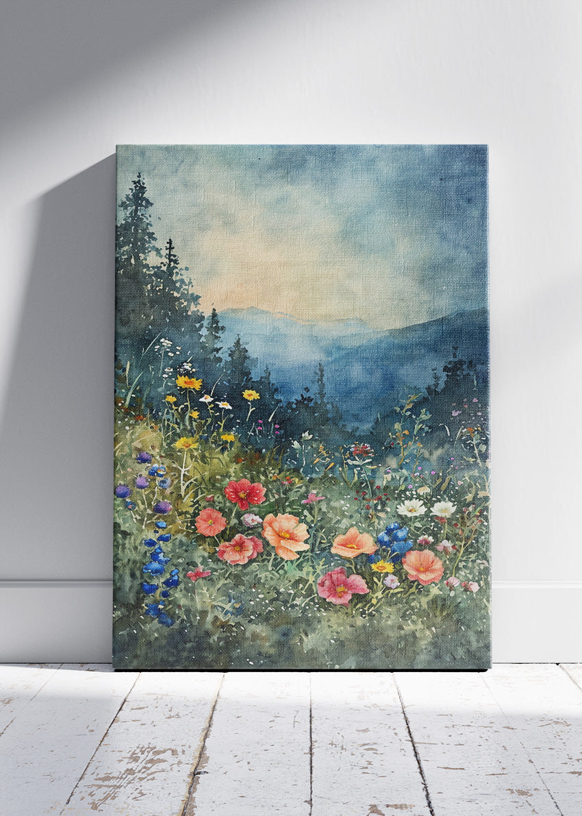 Wildflower Meadow Mountain Landscape Canvas & Poster Print – AI PRINT LAB