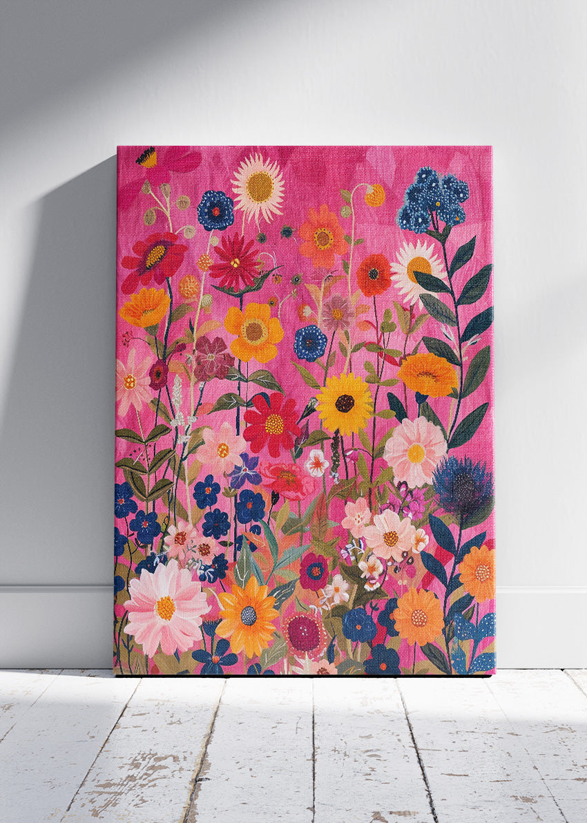 Colorful Wildflower Garden Pink Background Canvas & Poster Print – AI PRINT LAB