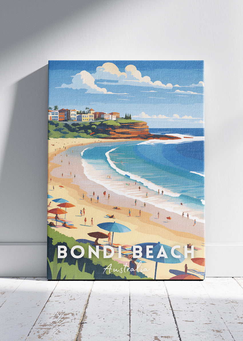 Bondi Beach Australia Travel Poster & Canvas Wall Art – Coastal Sydney Beach Print