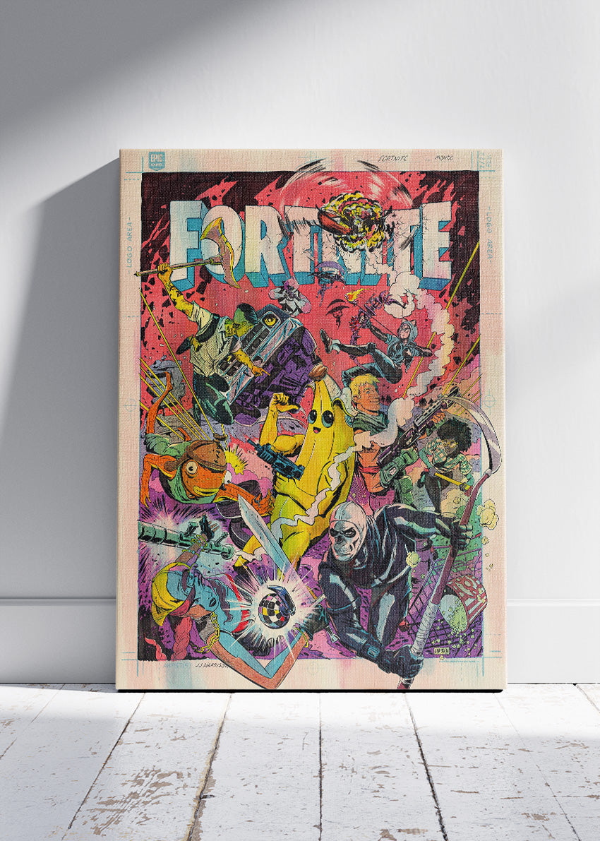 Retro Fortnite Comic Wall Art Poster & Canvas – Action-Packed Gaming Artwork