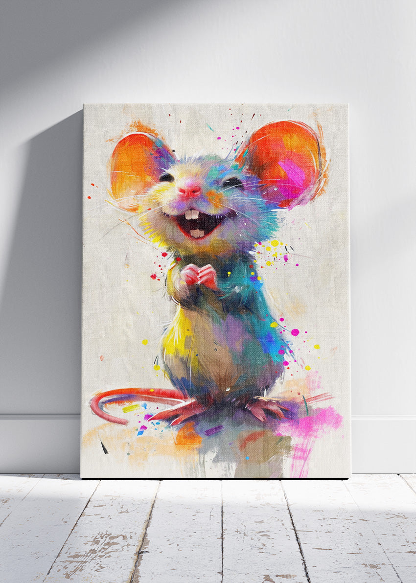 Colorful Happy Mouse Poster & Canvas Print – Cute Whimsical Animal Art