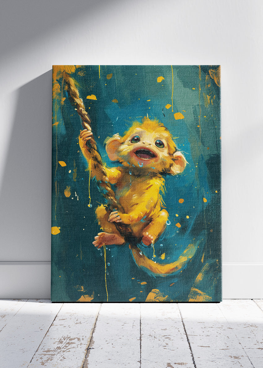 Cute Baby Monkey Poster & Canvas Print – Playful Jungle Art