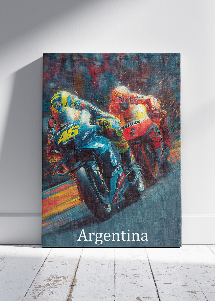Argentina MotoGP Night Battle Motorcycle Racing Wall Art Poster & Canvas