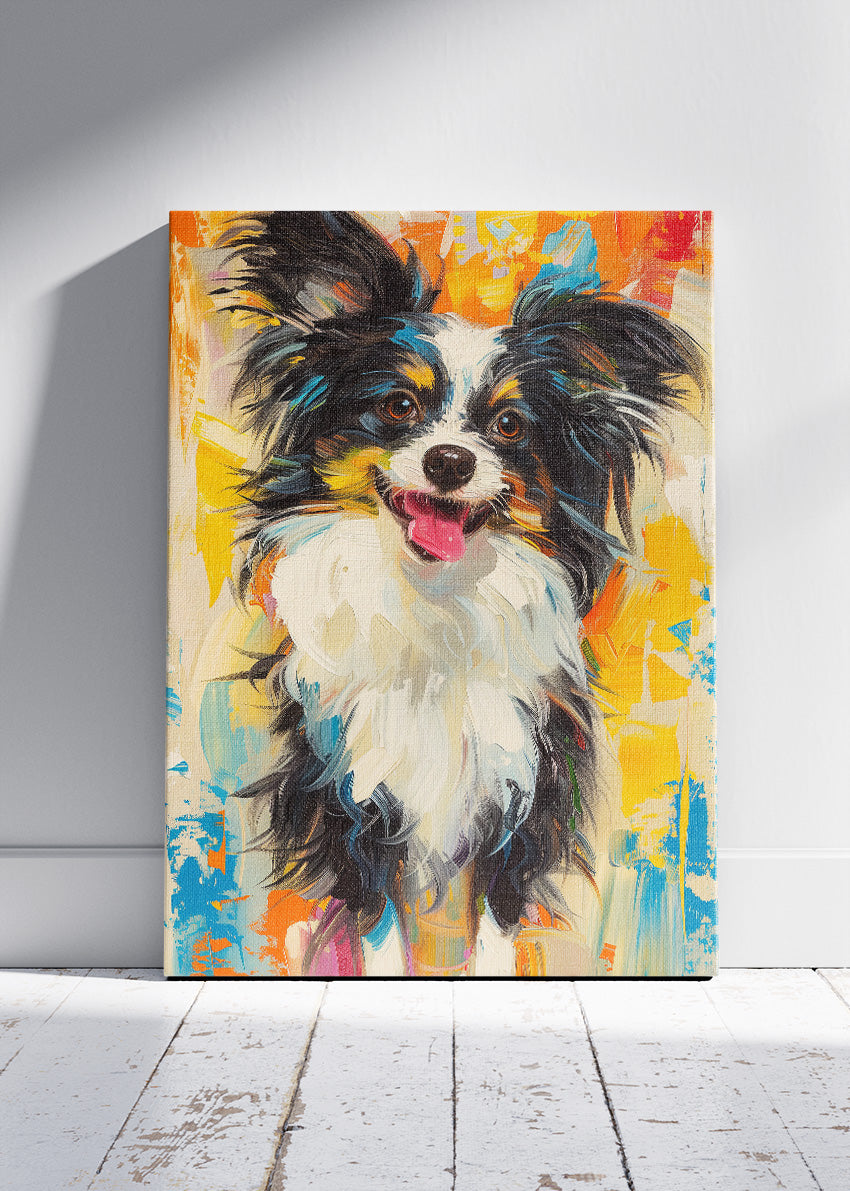 Colorful Papillon Dog Poster & Canvas Print – Expressive Modern Pet Wall Art