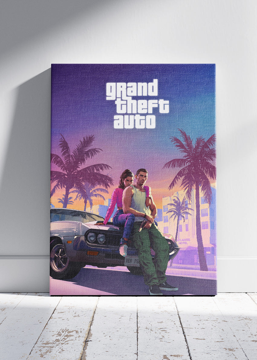 Grand Theft Auto Wall Art Poster & Canvas – Neon City Crime Gaming Artwork