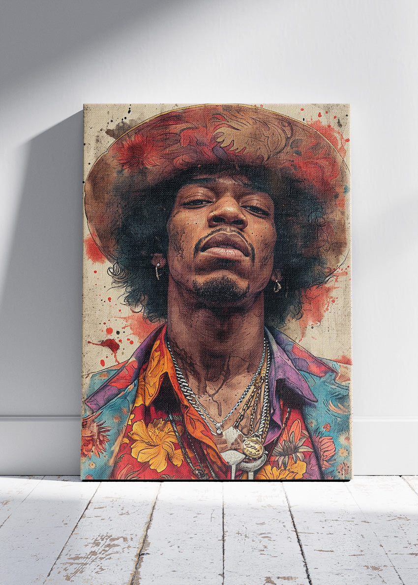Jimi Hendrix Psychedelic Portrait Wall Art Poster & Canvas Print – Vintage Rock Legend Artwork