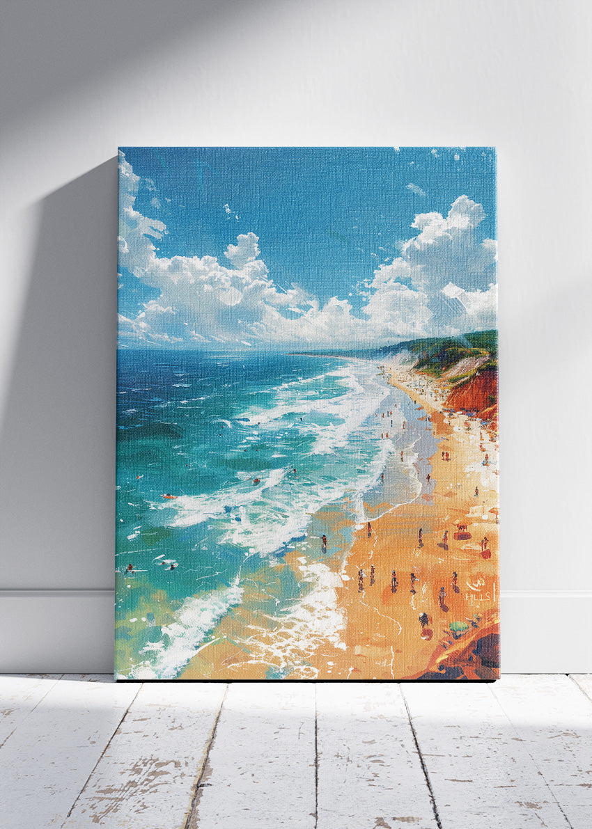 Sunlit Coastal Cliffs & Turquoise Sea – Summer Beach Landscape Canvas & Poster Print – AI PRINT LAB