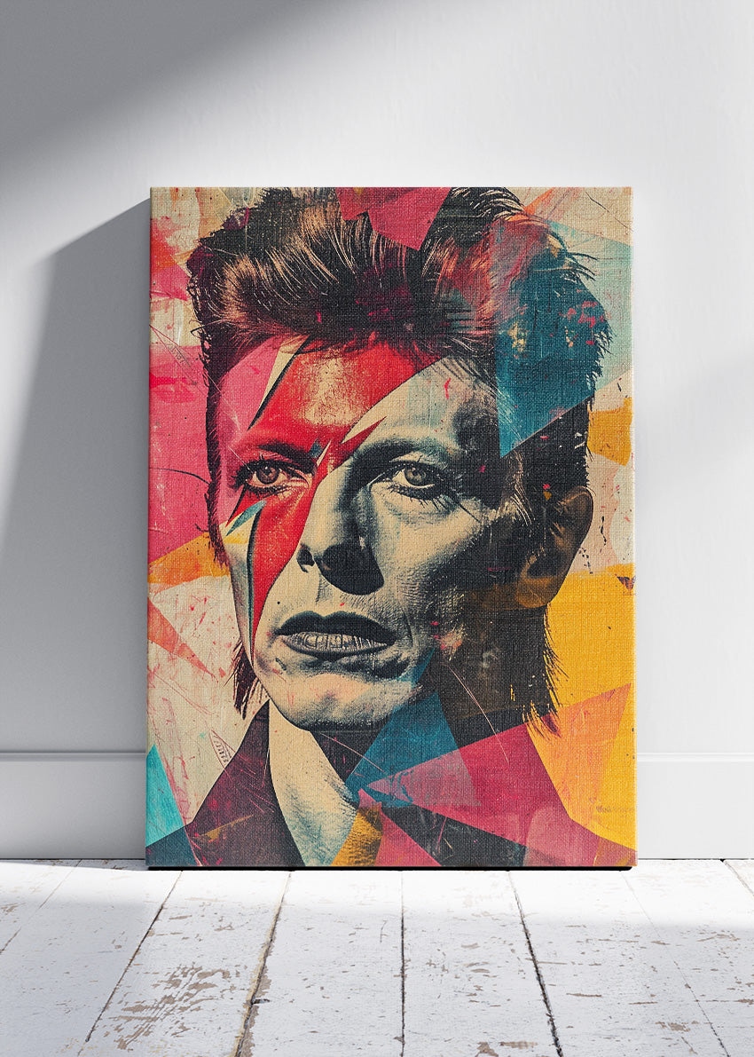 David Bowie Ziggy Stardust Inspired Geometric Portrait Wall Art Poster & Canvas Print – Iconic Glam Rock Artwork