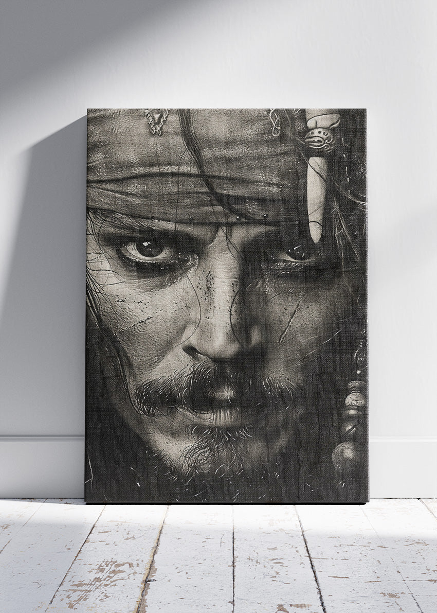 Johnny Depp as Jack Sparrow Black & White Portrait – Cinematic Pirate Wall Art Poster & Canvas