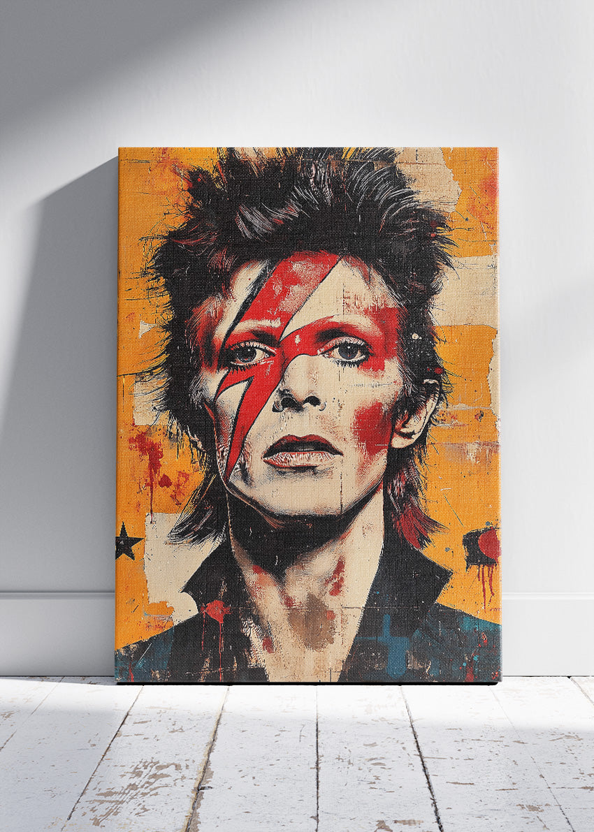 David Bowie Ziggy Stardust Lightning Bolt Portrait – Iconic Glam Rock Wall Art Poster & Canvas