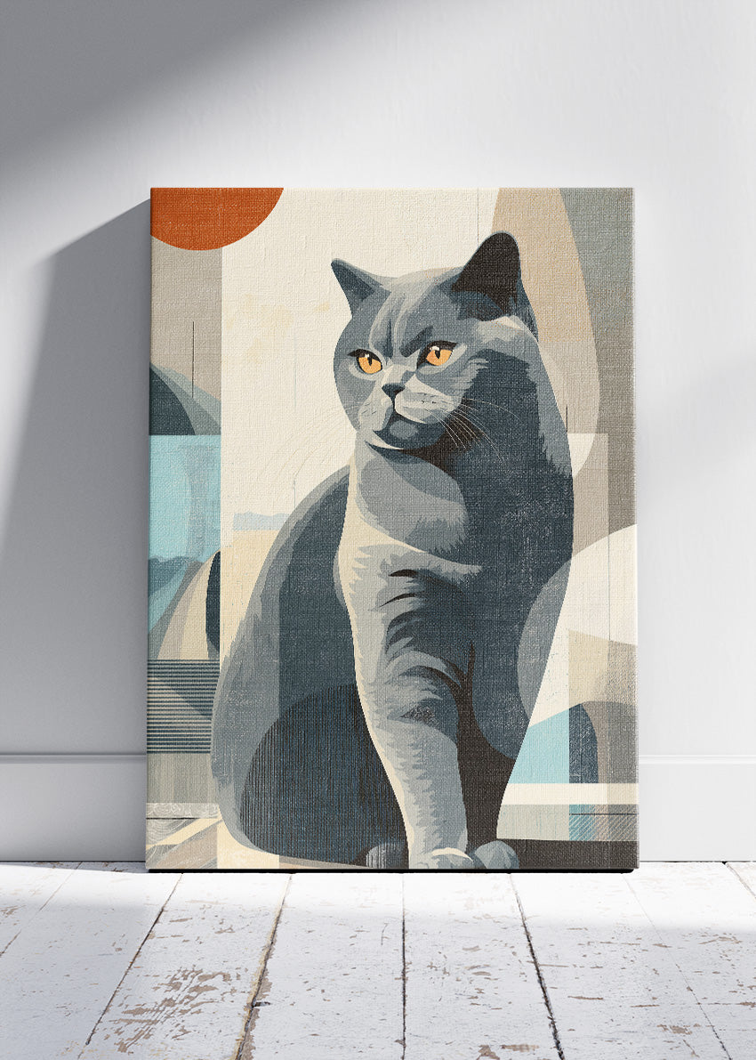 Modern Grey Cat Abstract Wall Art Poster & Canvas Print – Minimalist Feline Illustration