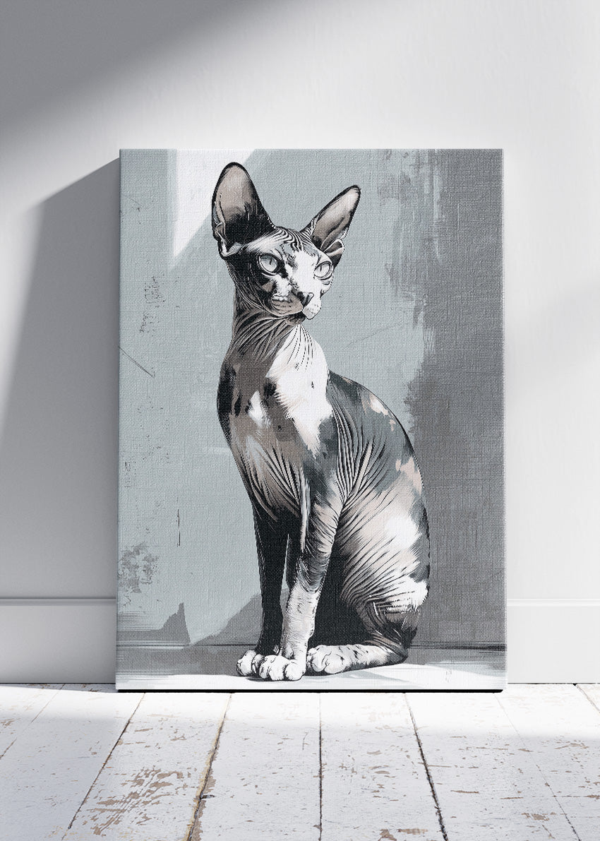 Sphynx Cat Minimalist Wall Art Poster & Canvas Print – Modern Monochrome Feline Illustration
