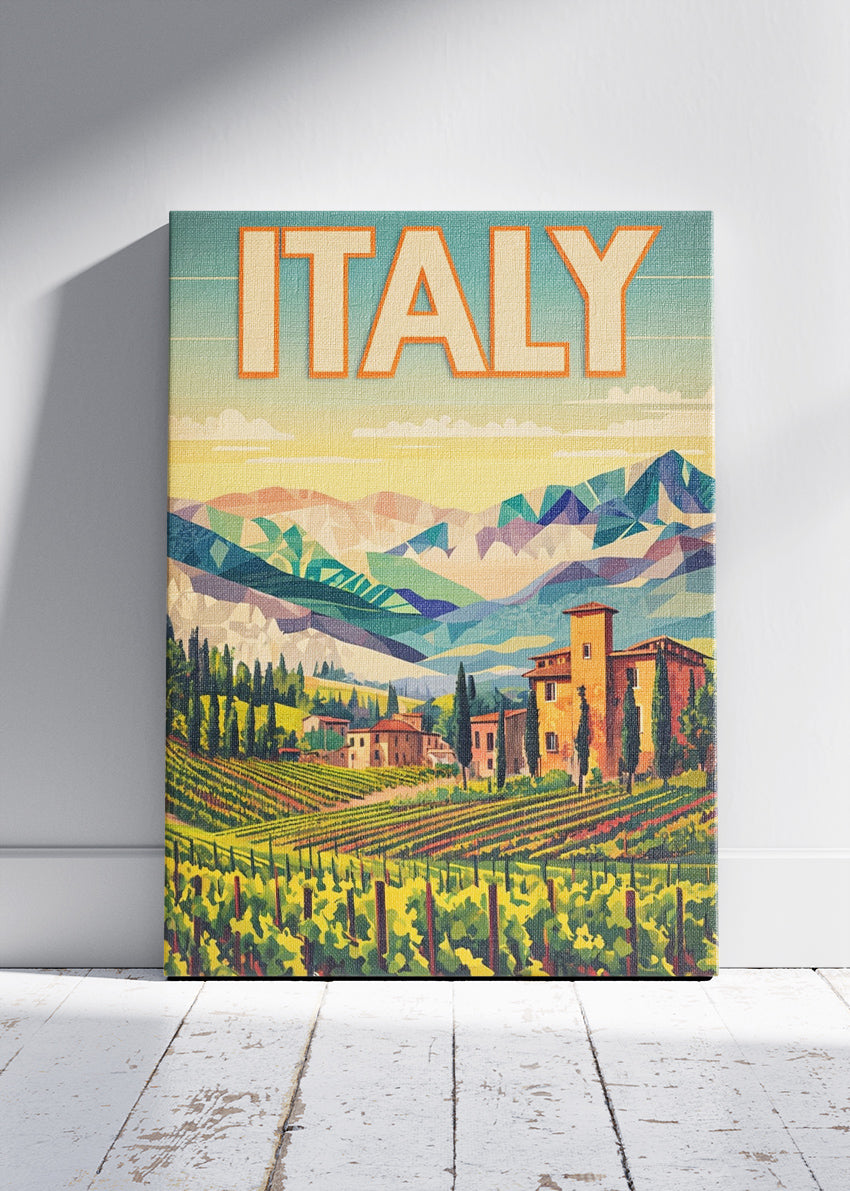 Italy Vineyard Landscape Poster & Canvas Print – Colourful Tuscan Hills Art