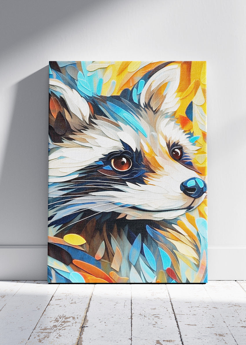 Colorful Raccoon Portrait Wall Art Poster & Canvas Print – Modern Wildlife Illustration