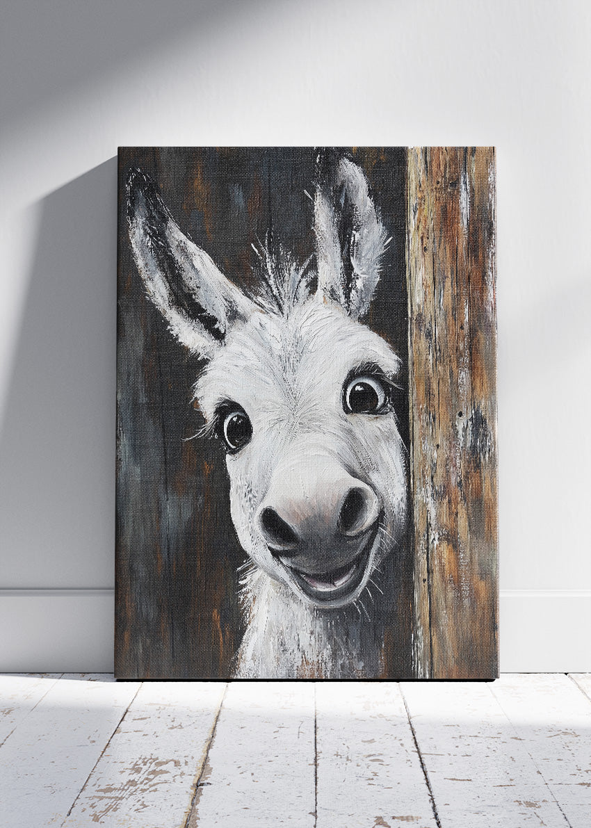 Funny Donkey Wall Art Poster & Canvas Print – Rustic Farm Animal Portrait