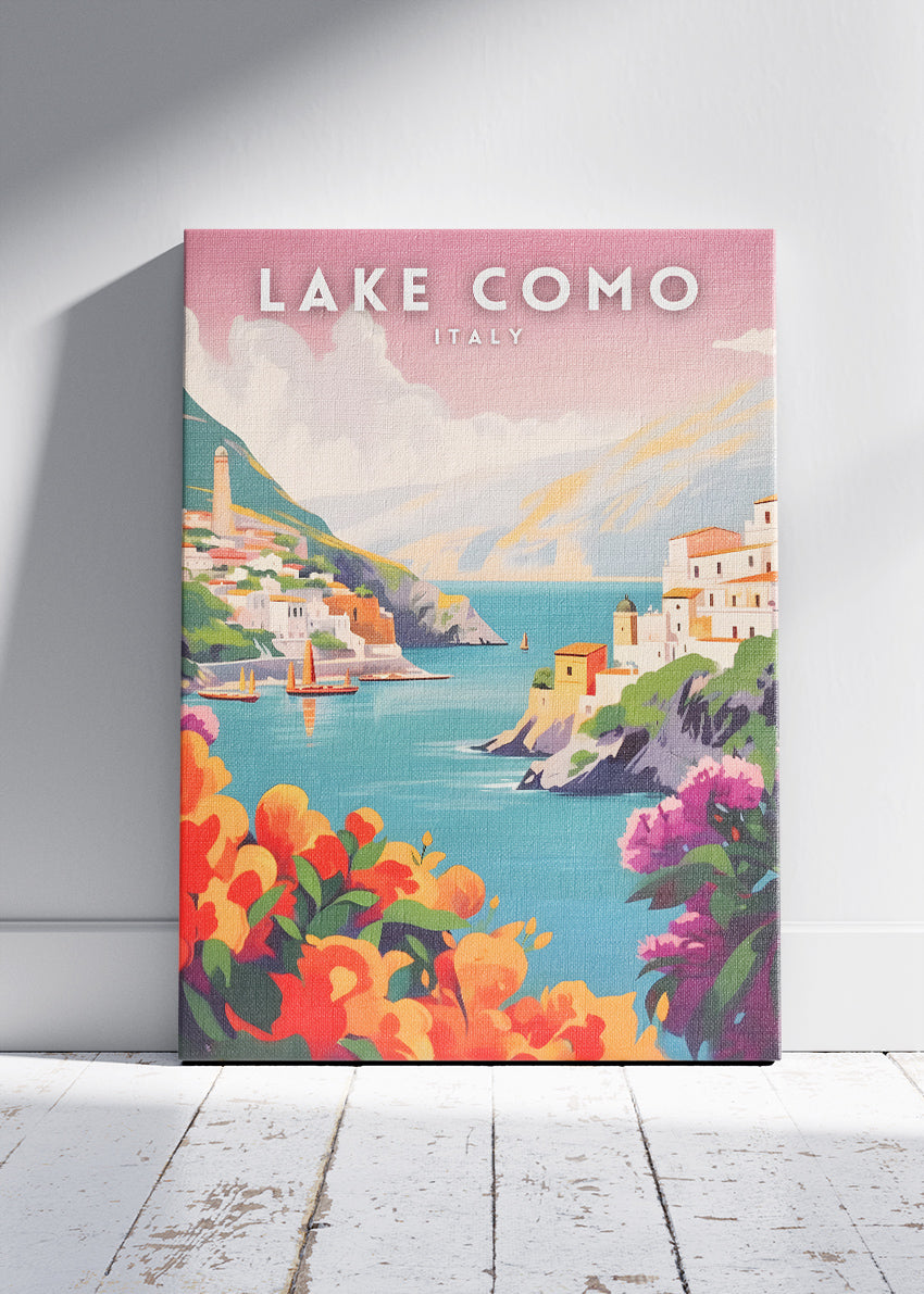 Lake Como Italy Poster & Canvas Print – Illustrated Coastal Village Art
