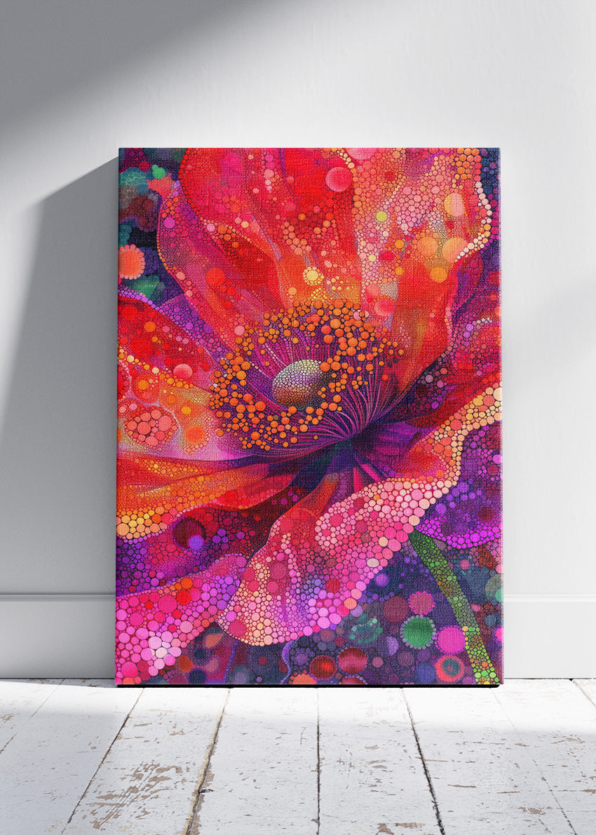 Vibrant Abstract Flower Wall Art – Bold Red and Pink Modern Floral Canvas Print & Contemporary Statement Poster for Living Room Decor UK