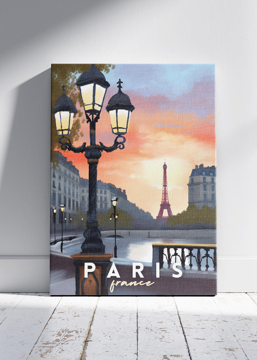 Paris France Poster & Canvas Print – Romantic Sunset Eiffel Tower Art