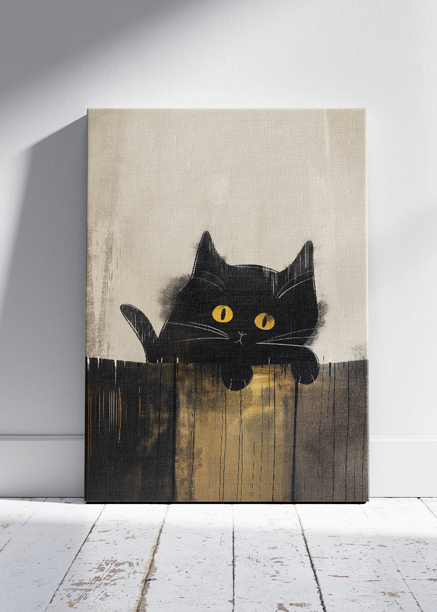Mystic Black Cat Canvas Print & Poster – Minimalist Animal Wall Art with Golden Eyes