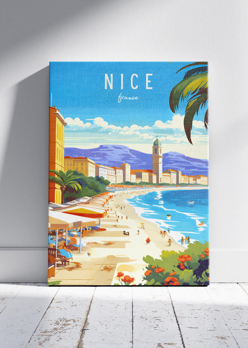 Nice France Beach Poster & Canvas Print – Illustrated French Riviera Art