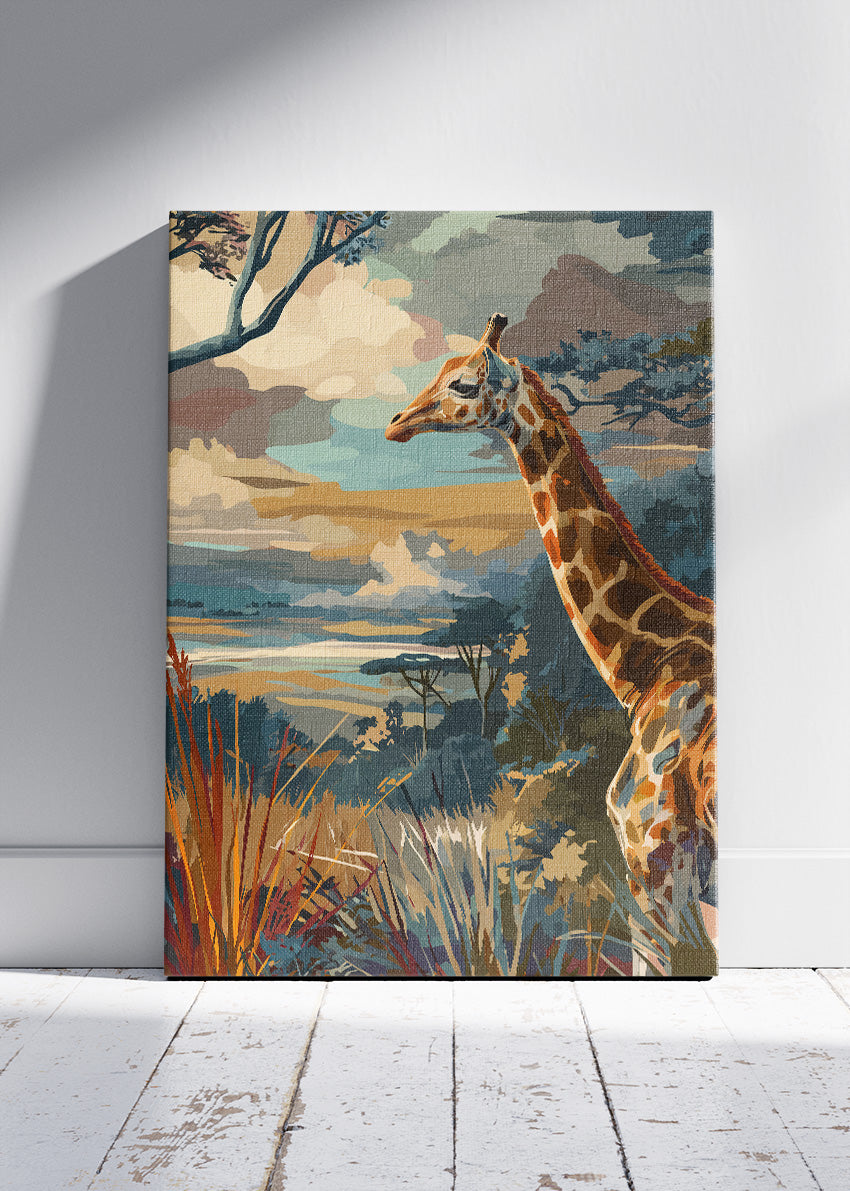 Giraffe Safari Canvas Print & Poster – Modern Wildlife Landscape Wall Art