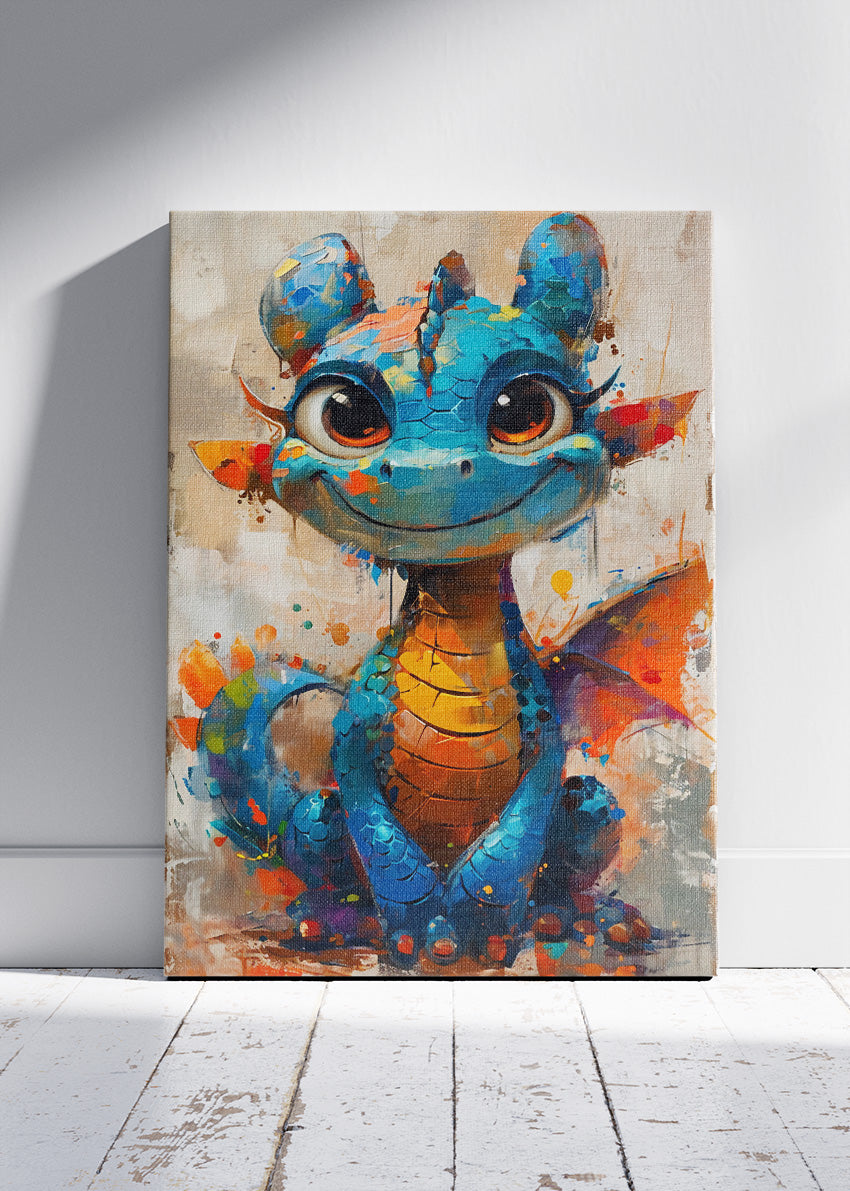 Cute Baby Dragon Poster & Canvas Print – Colorful Fantasy Art