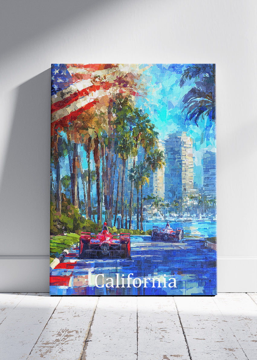 California Formula One Coastal Street Circuit Poster & Canvas | Cinematic Motorsport Wall Art