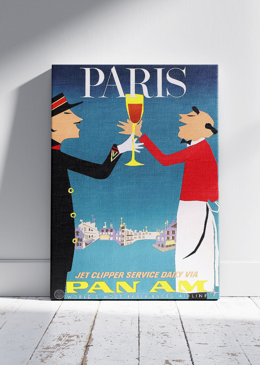 Paris France Poster & Canvas Print – Vintage Pan Am Airline Retro Art