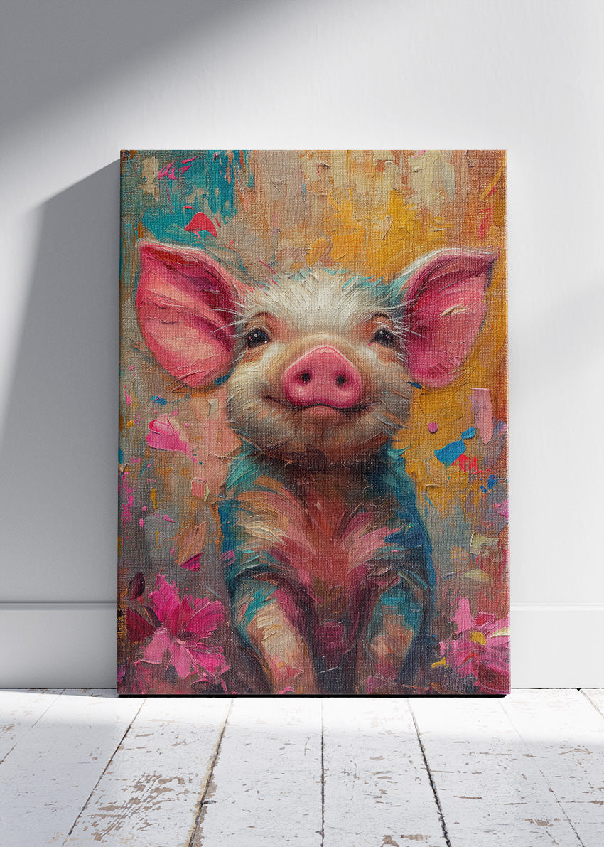 Cute Piglet Canvas Print & Poster – Colorful Farm Animal Wall Art