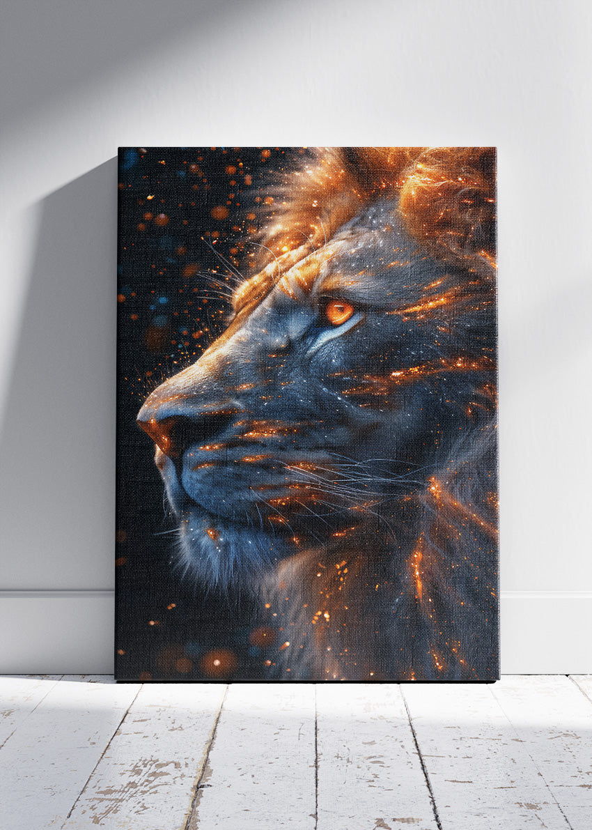 Fiery Lion Poster & Canvas Print – Glowing Ember Wildlife Art