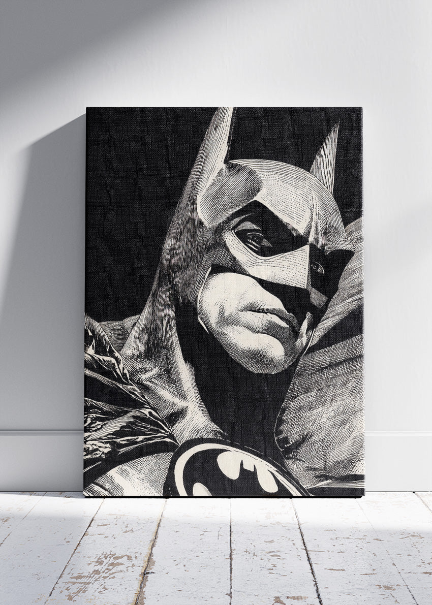 Batman Dark Knight Portrait – Monochrome Superhero Canvas & Poster Print – AI PRINT LAB