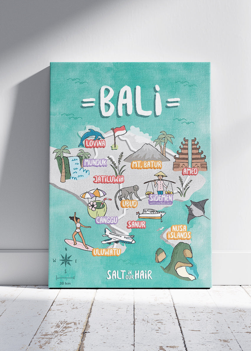 Bali Illustrated Map Poster & Canvas Print – Travel Map Wall Art