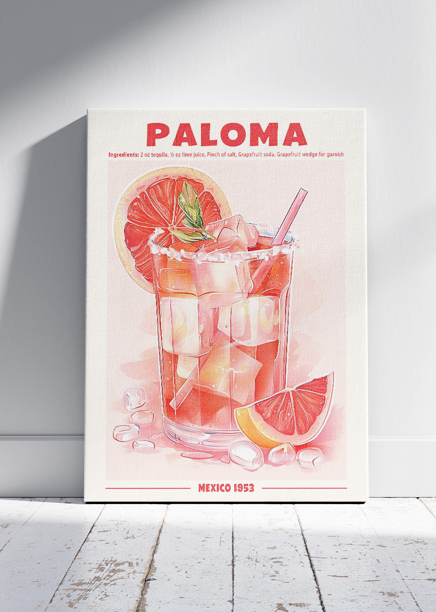 Paloma Cocktail Poster & Canvas Print | Minimal Grapefruit Tequila Wall Art