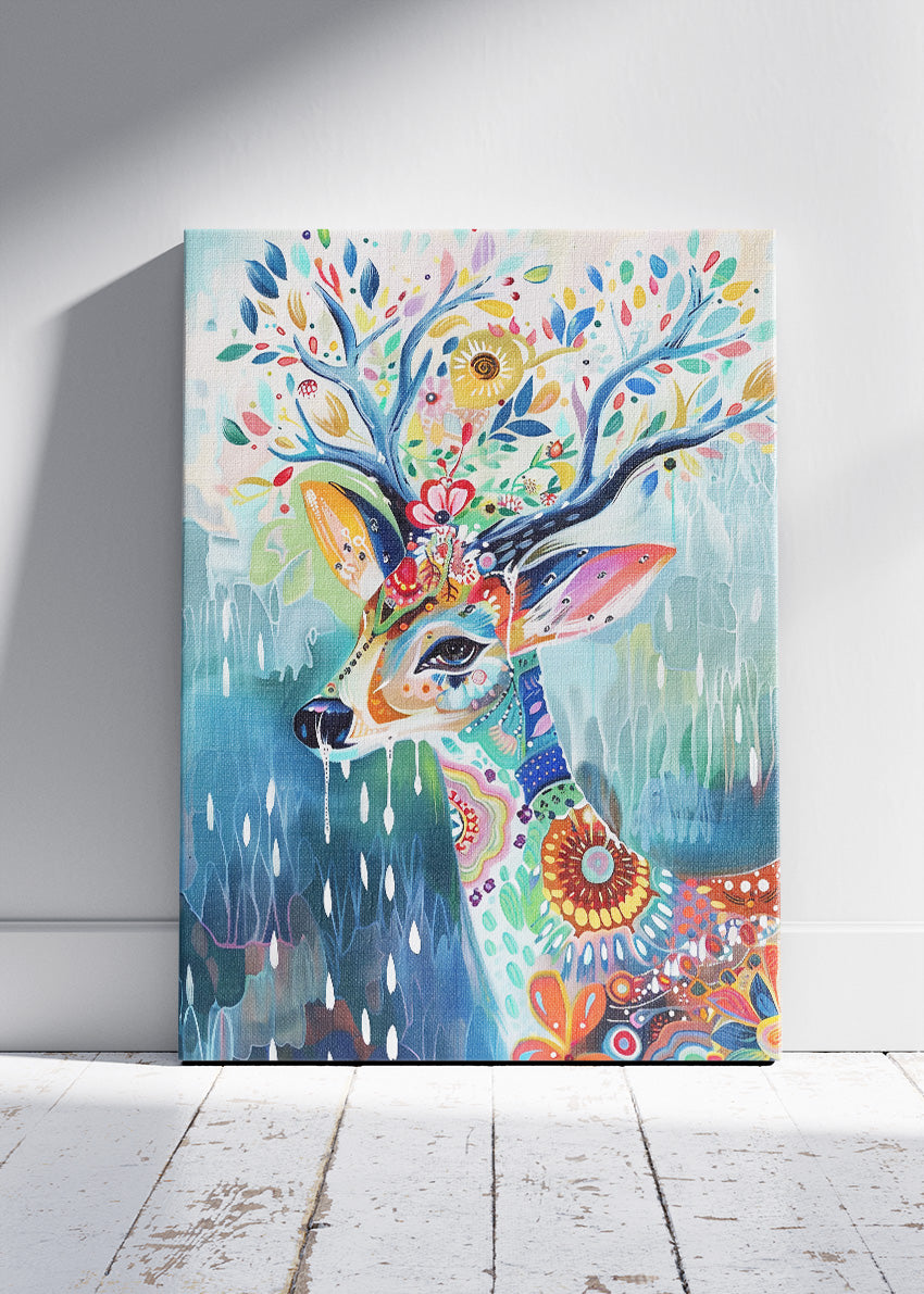 Colourful Deer Canvas Print & Poster – Boho Nature Animal Wall Art