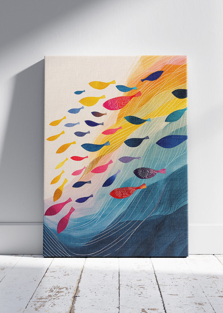 Colourful Fish Flow Canvas Print & Poster – Modern Ocean Wall Art