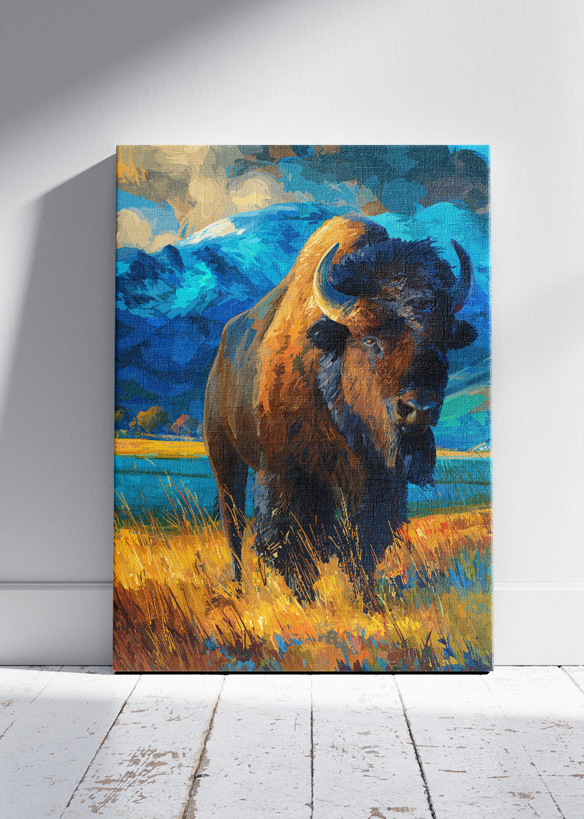 Majestic Bison Canvas Print & Poster – Wild Mountain Landscape Wall Art