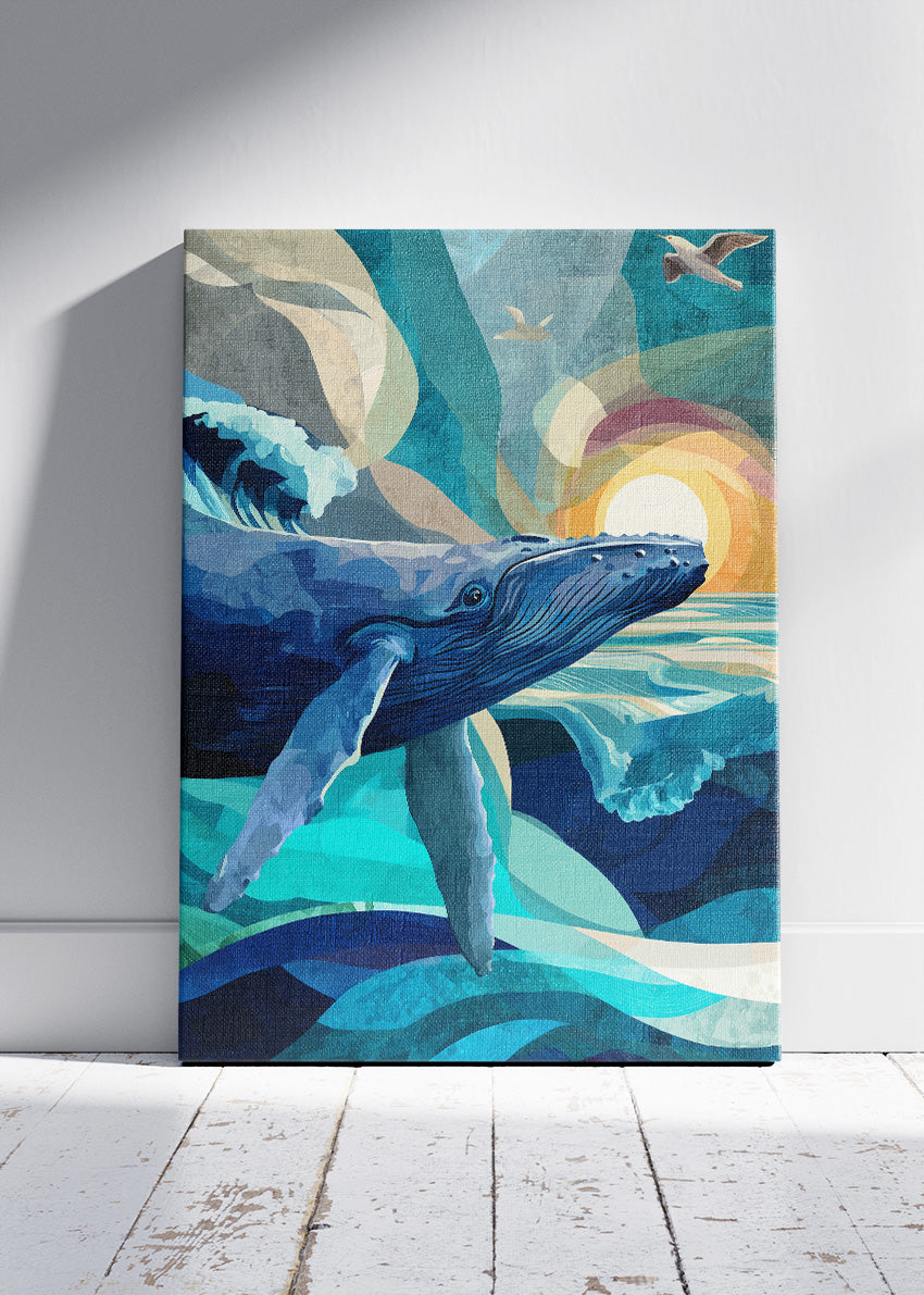 Majestic Whale Ocean Canvas Print & Poster – Blue Sea Wildlife Wall Art