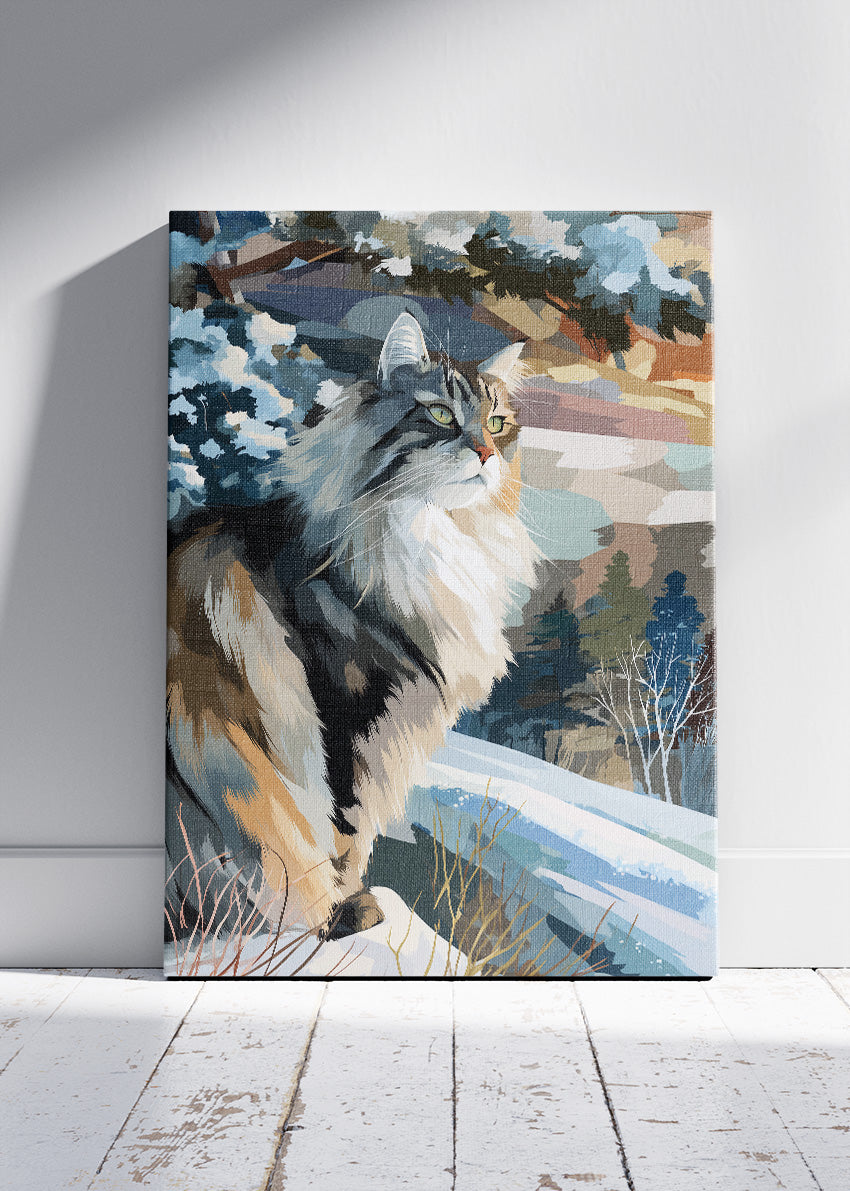 Majestic Forest Cat Canvas Print & Poster – Winter Wildlife Wall Art