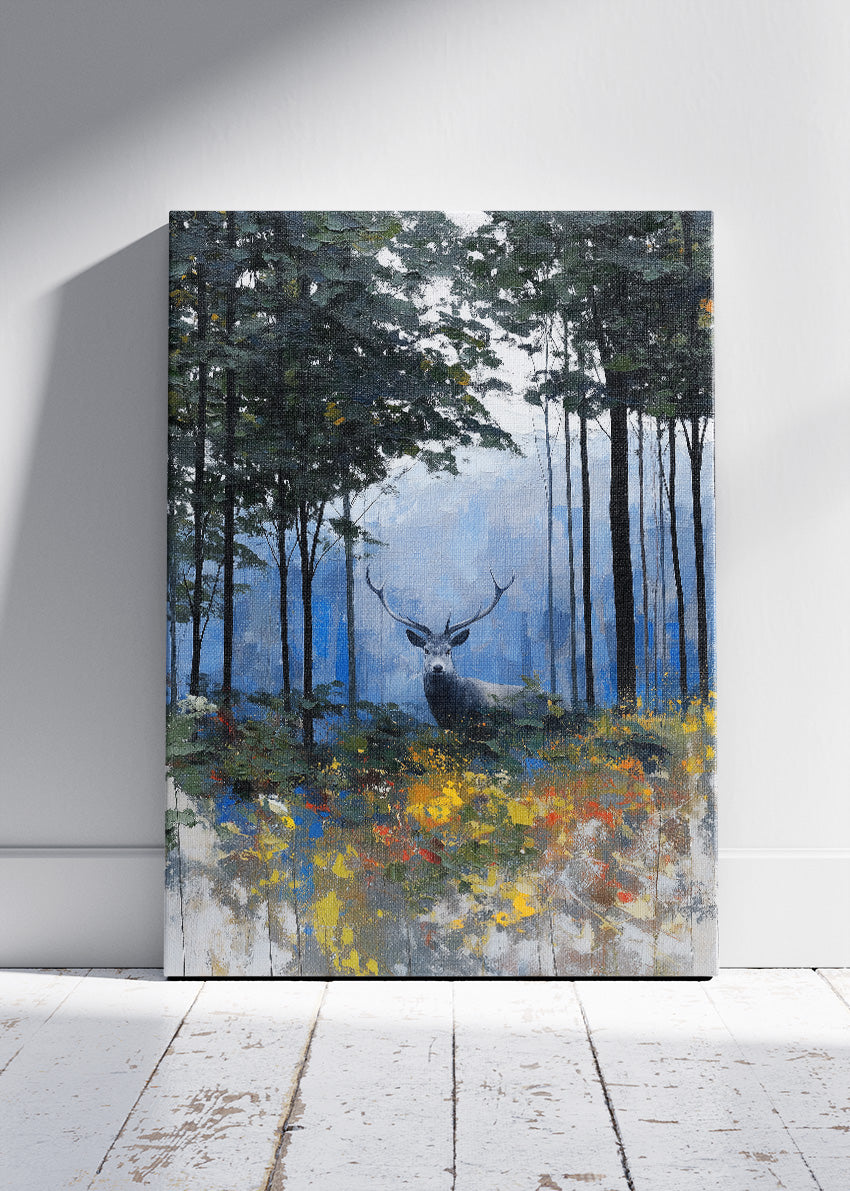 Majestic Deer in Misty Forest Canvas Print & Poster – Wildlife Wall Art