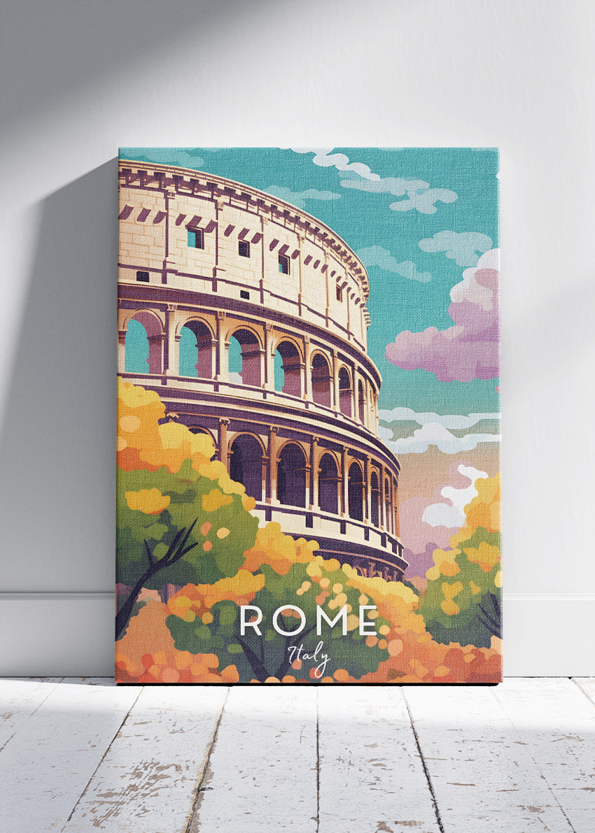 Rome Italy Poster & Canvas Print – Illustrated Colosseum Travel Art