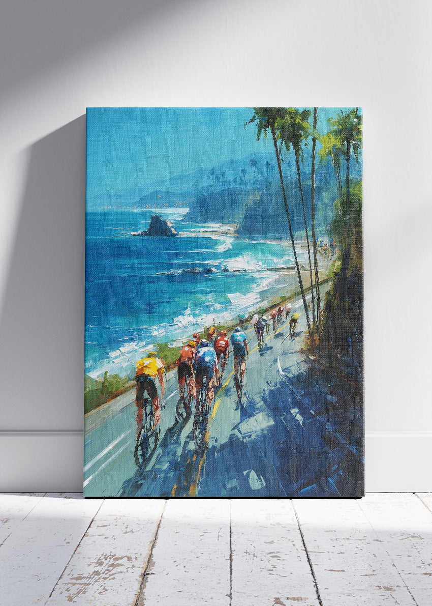 Pacific Coast Peloton Cycling Art Print & Canvas – Ocean Cliff Road Cycling Wall Art