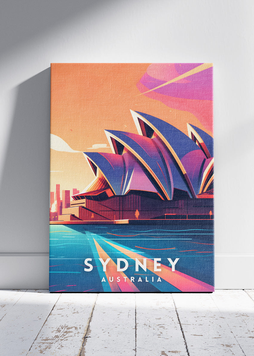 Sydney Australia Travel Poster & Canvas Wall Art – Modern Opera House Illustration Print