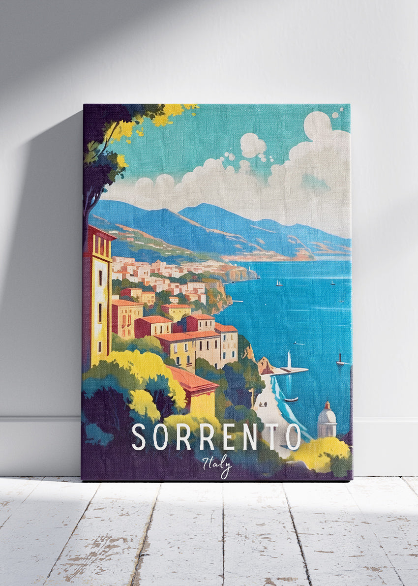 Sorrento Italy Poster & Canvas Print – Illustrated Coastal Panorama Art
