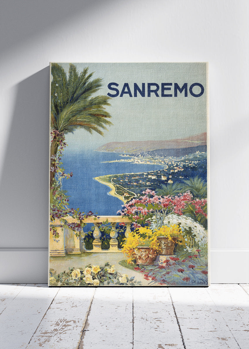 Sanremo Italy Poster & Canvas Print – Vintage Riviera Garden View Art