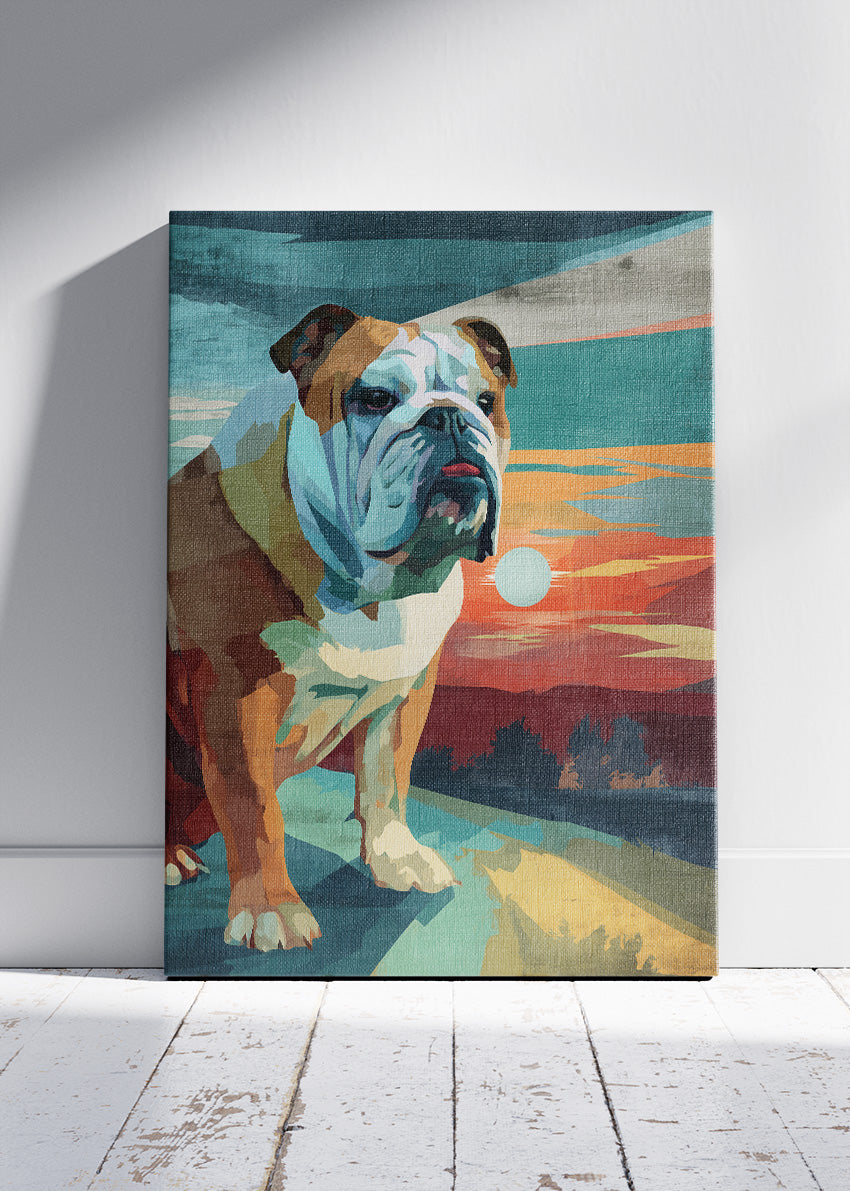 Sunset Bulldog Poster & Canvas Print – Bold Colorful Dog Art