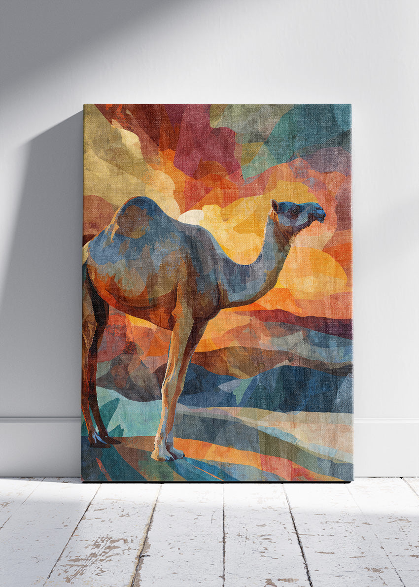 Sunset Camel Poster & Canvas Print – Colorful Desert Landscape Art