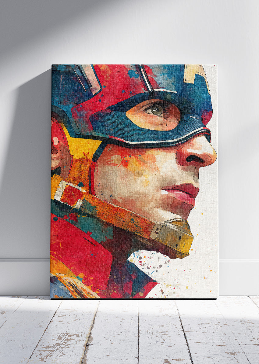 Captain America – Vibrant Close-Up Portrait Canvas & Poster Print – AI PRINT LAB